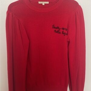 Maje Red Sweater with Embroidered Detail « Rendez-vous Palais Royal »